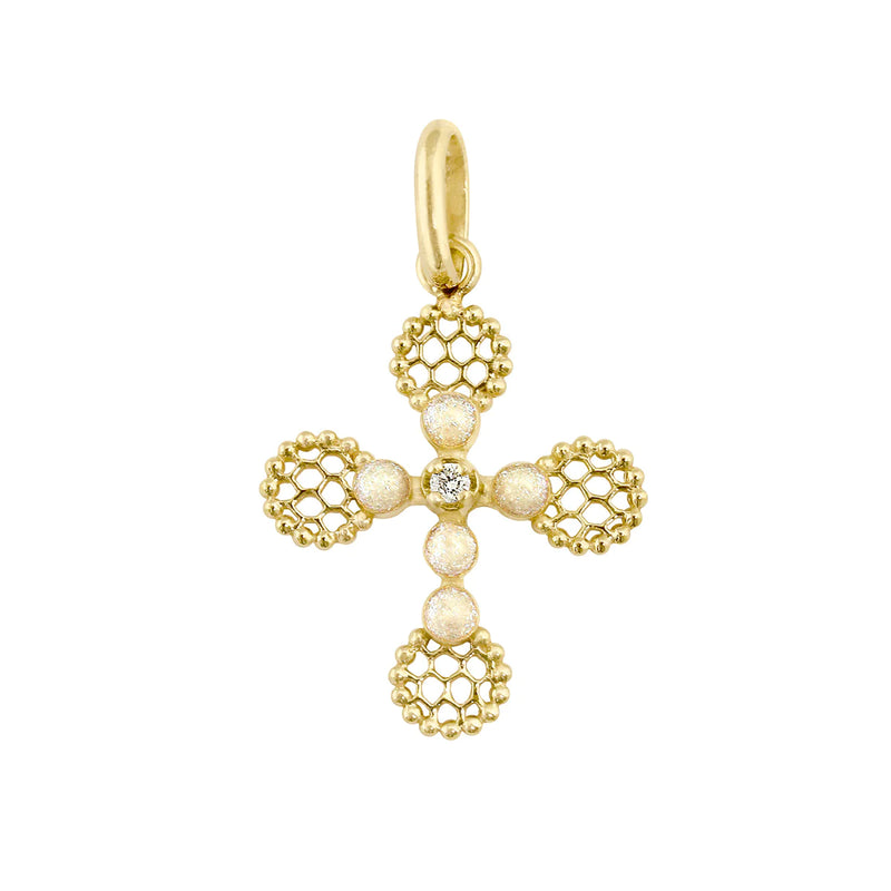 Gigi Clozeau Pearled Lace Cross Pendant