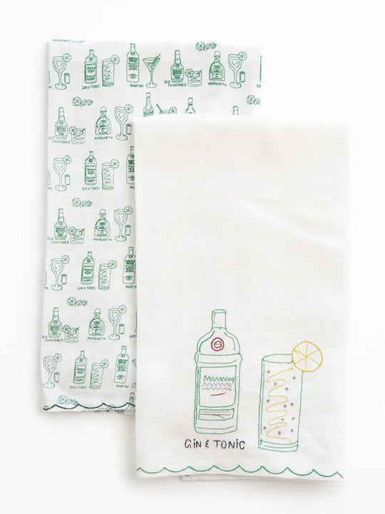 Pomegranate Gin & Tonic Linen Tea Towel | Set of 2