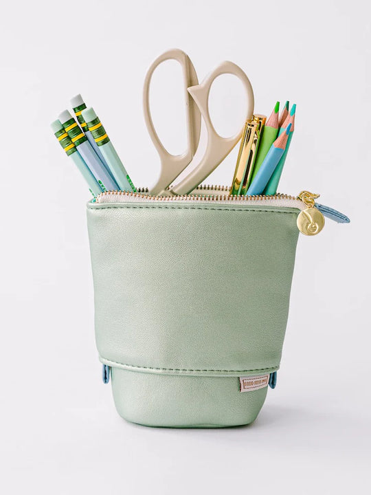 Good Juju Ink Luxe Standing Pencil Pouch - Metallic Seafoam Green