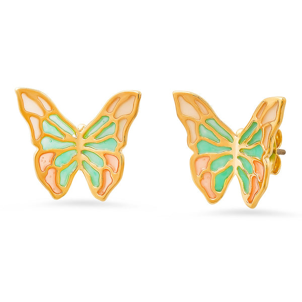 Tai Pink and blue enamel detailing butterfly post earrings