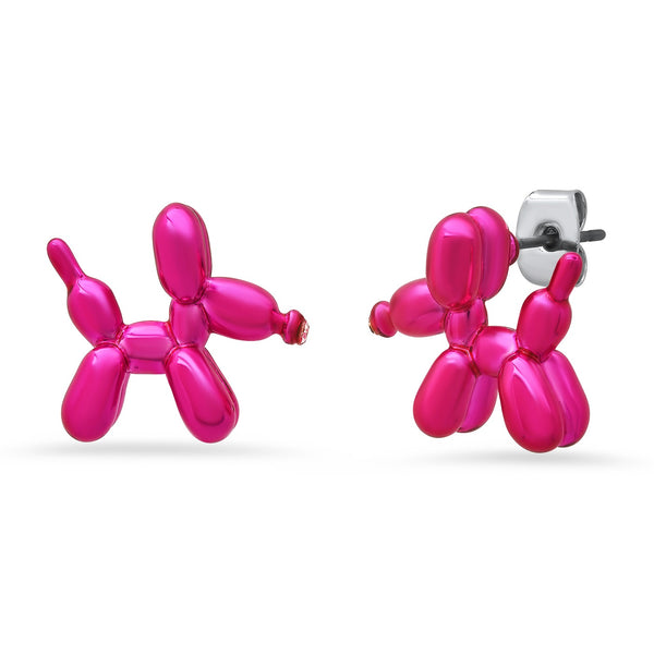 Tai Neon pink balloon dog post earrings