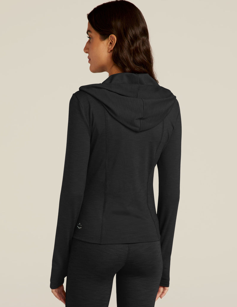 Beyond Yoga Heather Rib Morning Jog Hoodie Black Heather