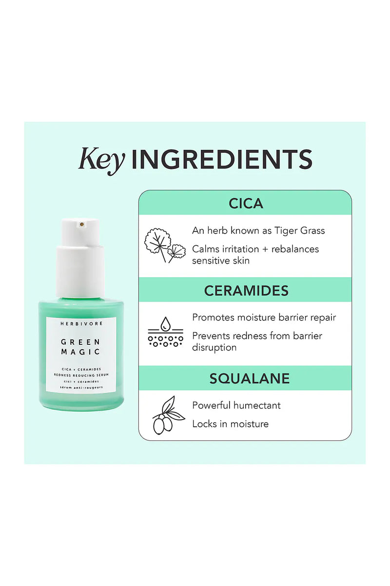 Herbivore Green Magic Cica + Ceramides Redness Reducing Serum - 1oz