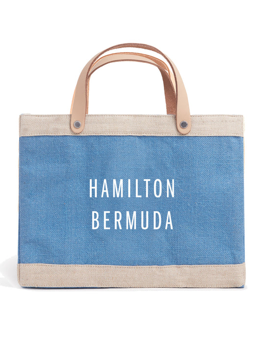 Petite Market Bag in Parisian Blue Hamilton Bermuda (white)