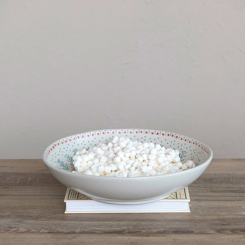 Hand-Stamped Stoneware Serving Bowl w/ Wax Relief Pattern, Multi Color