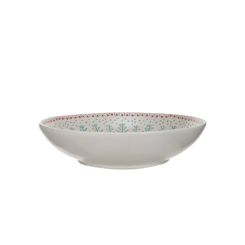 Hand-Stamped Stoneware Serving Bowl w/ Wax Relief Pattern, Multi Color