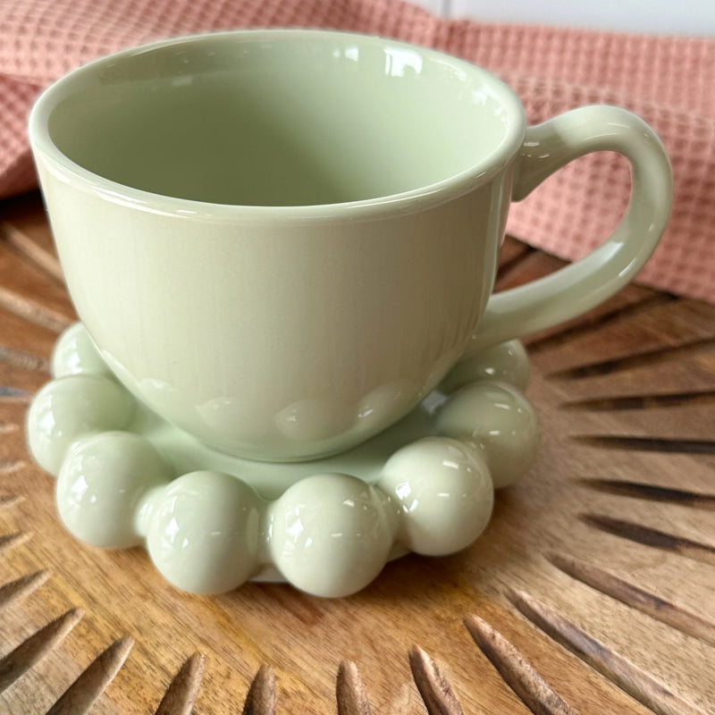 Hazel Mazel S/2 5-1/2" Rdx3-1/4"H Stoneware Mug W Bubble Saucer