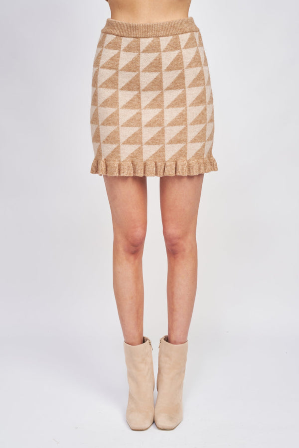 En Saison Fitted Jacquard Knit Mini Skirt Taupe