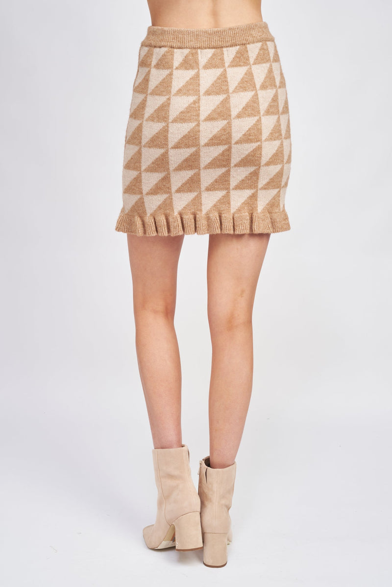 En Saison Fitted Jacquard Knit Mini Skirt Taupe