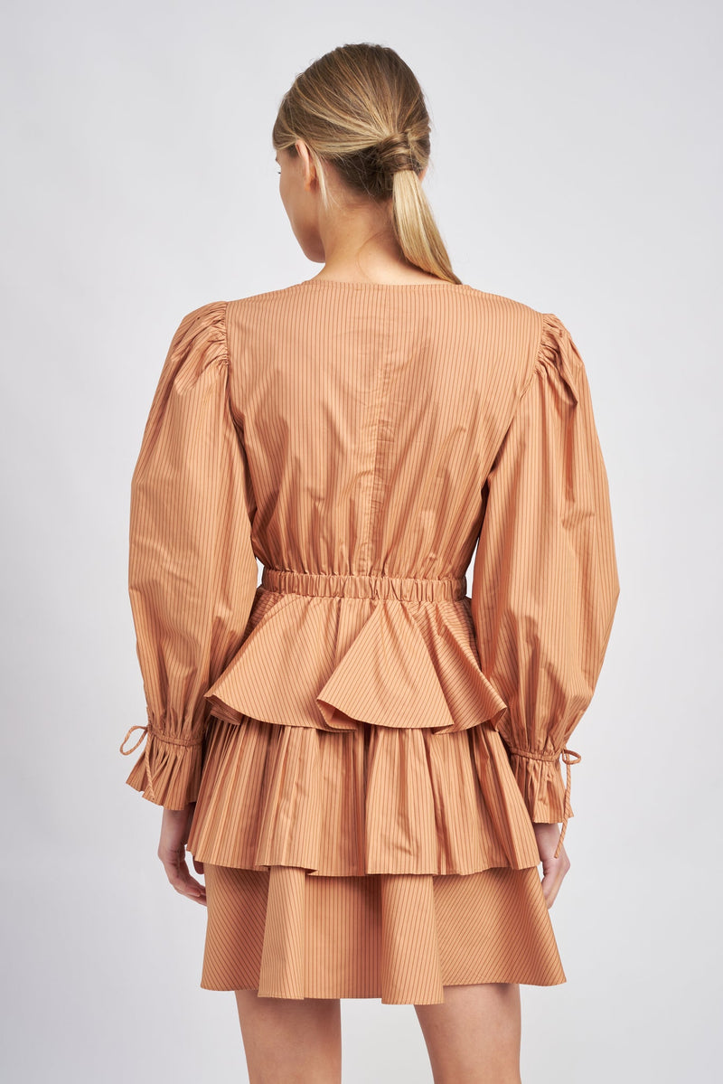 En saison Pleated Detailed Tiered Mini Dress Cider