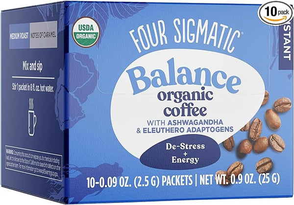 Four sigmatic BALANCE Organic Instant Coffee Mix with Ashwagandha & Eleuthero Adaptogen