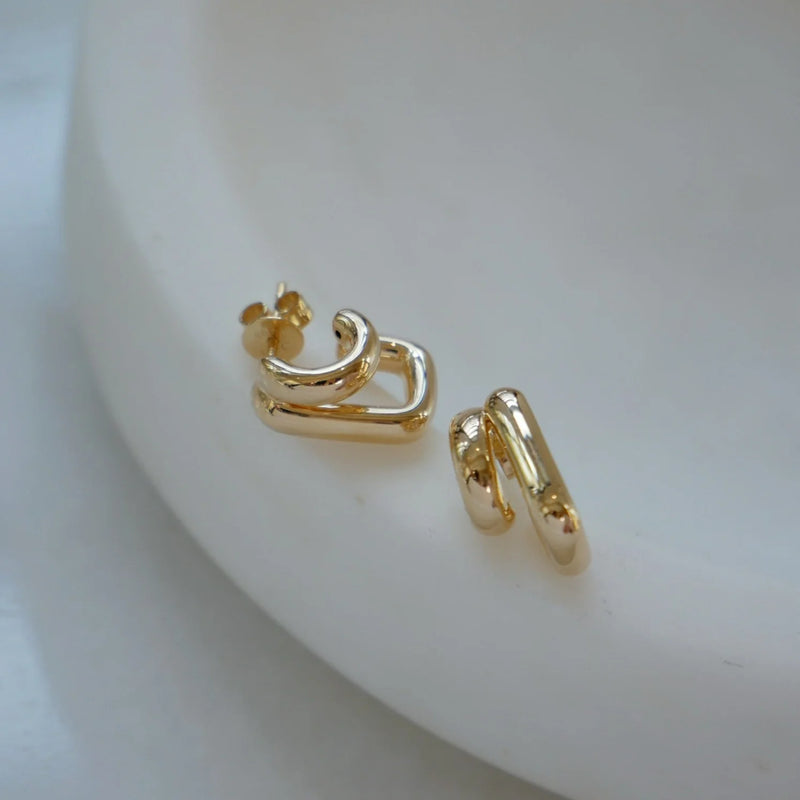 EF Collection Double Gold Jumbo Huggie Earring