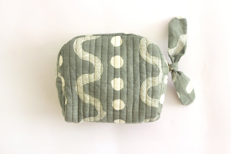 Casa Amarosa Handmade Quilted Pouch, Grey & White - 6.6 x 5.5 Inches