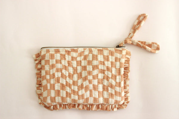 Casa Amarosa Handmade Quilted Pouch, Peach & White - 8 x 5 Inches