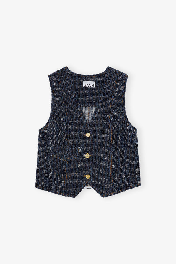 Ganni Fluffy Denim Waistcoat Rinse