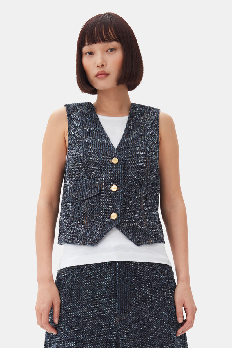 Ganni Fluffy Denim Waistcoat Rinse