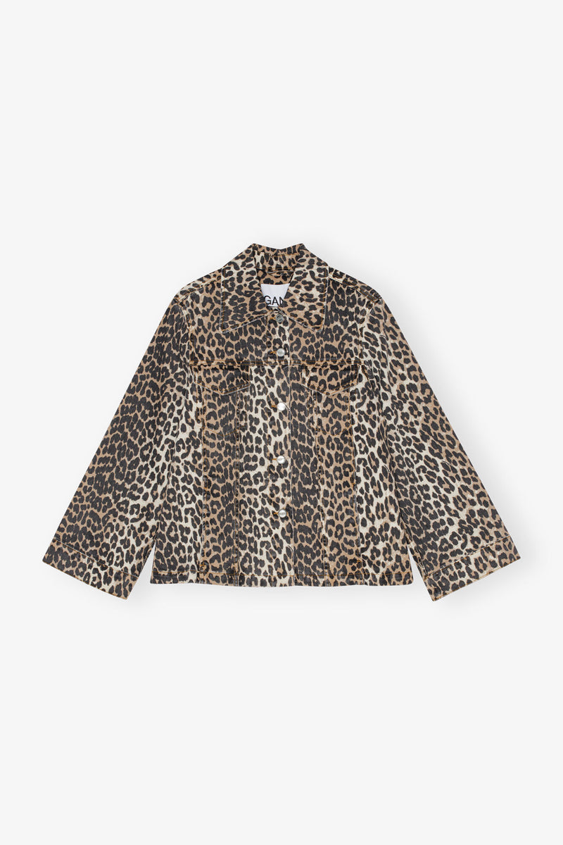 Ganni Print Denim Jacket Leopard