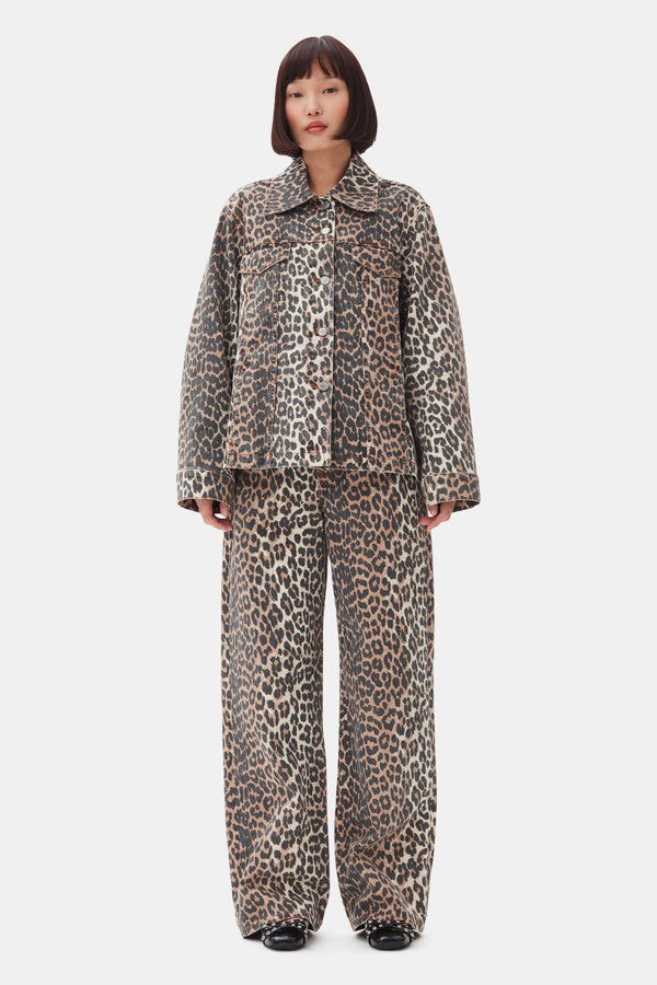 Ganni Print Denim Jacket Leopard