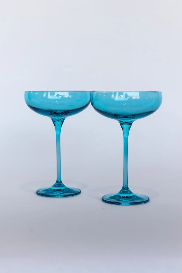 Estelle Colored Glass Champagne Coupe Stemware Ocean Blue