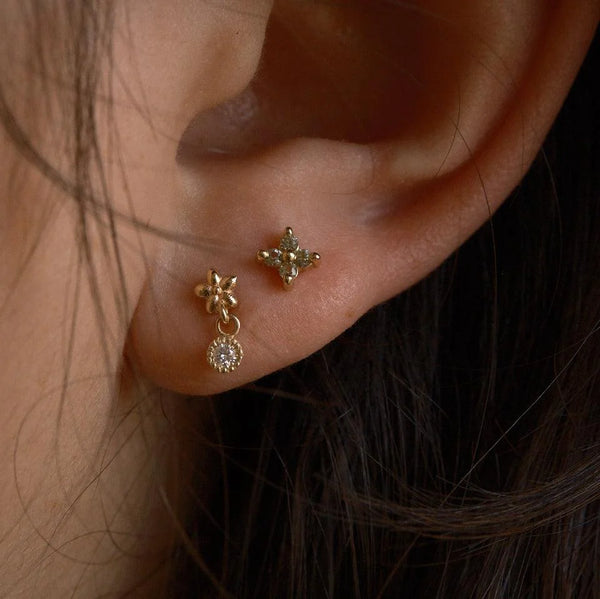 Jennie Kwon Designs White Diamond Flower Dangle Earring (Single)