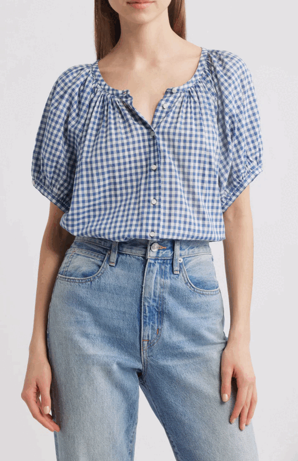 Doen June Top Blue Gingham