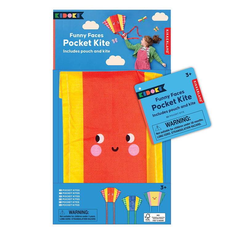 Kikkerland Kidoki Funny Faces Pocket Kite