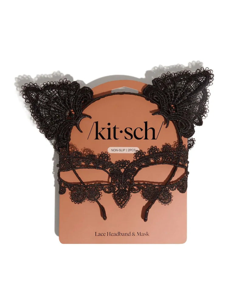 Kit.Sch Black Cat Lace Headband & Mask 2pc Set