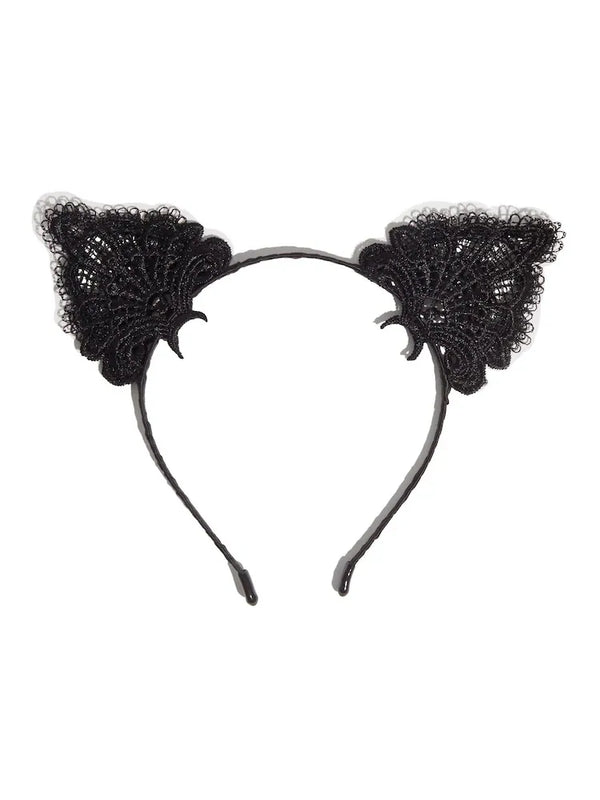 Kit.Sch Black Cat Lace Headband & Mask 2pc Set
