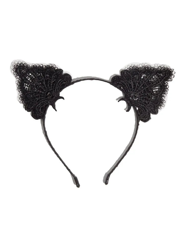 Kit.Sch Black Cat Lace Headband & Mask 2pc Set