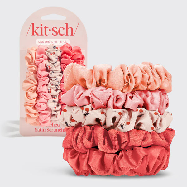 Kit.Sch Cherry Blossom Ruched Satin Scrunchies 5pc Set