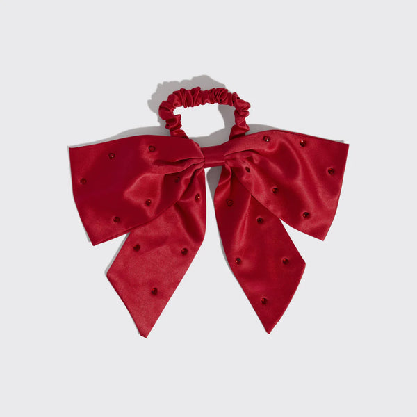 Kit.Sch Holiday Satin & Rhinestone Bow Scrunchie