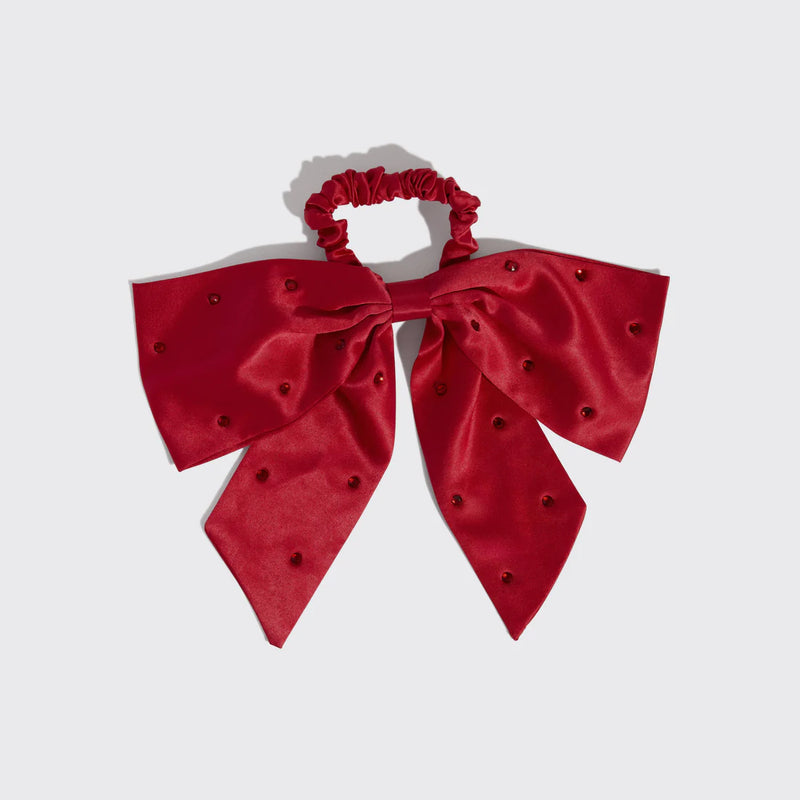 Kit.Sch Holiday Satin & Rhinestone Bow Scrunchie