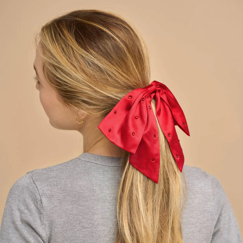 Kit.Sch Holiday Satin & Rhinestone Bow Scrunchie