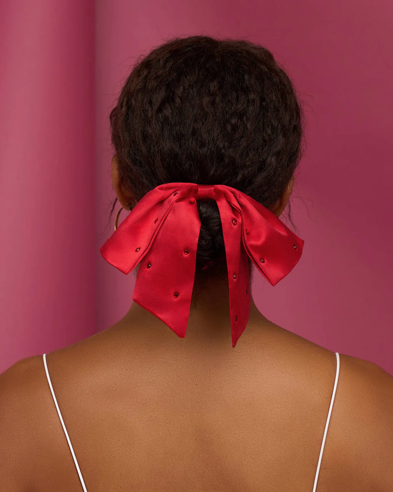 Kit.Sch Holiday Satin & Rhinestone Bow Scrunchie