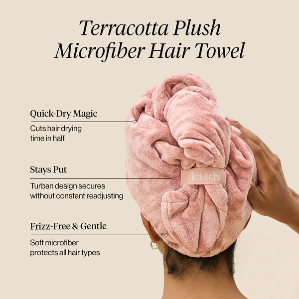 Kit.Sch Plush Microfiber Hair Towel Turban - Terracotta
