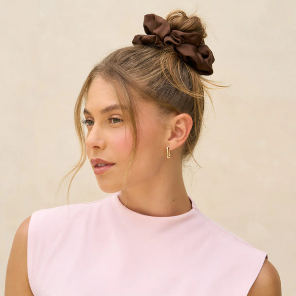 Kit.Sch Recycled Fabric Oversized Scrunchies - Black & Chocolate