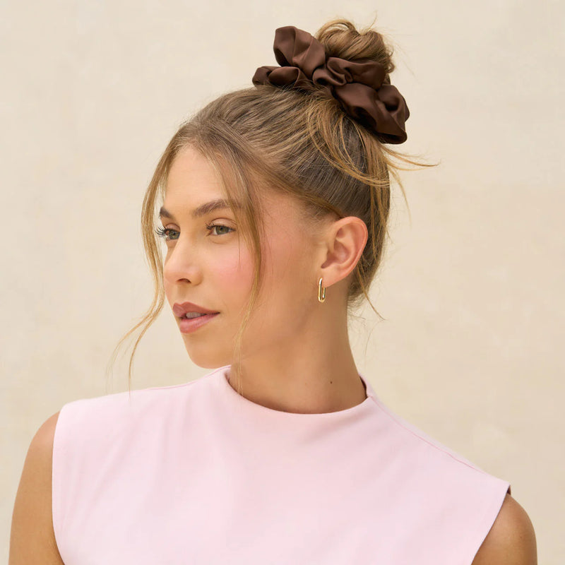 Kit.Sch Recycled Fabric Oversized Scrunchies - Black & Chocolate