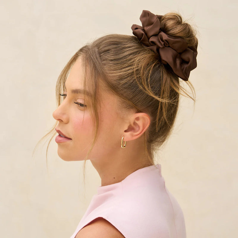 Kit.Sch Recycled Fabric Oversized Scrunchies - Black & Chocolate