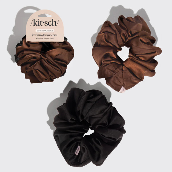 Kit.Sch Recycled Fabric Oversized Scrunchies - Black & Chocolate
