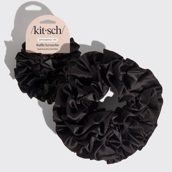 Kit.Sch Recycled Fabric Ruffle Scrunchie - Black