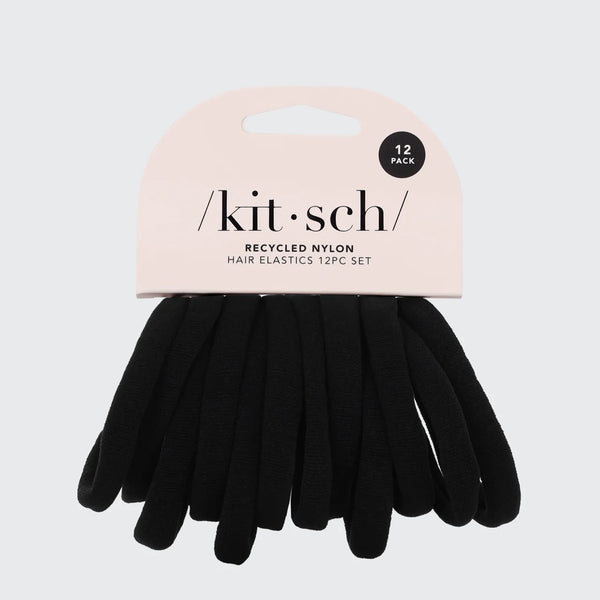 Kit.Sch Recycled Nylon Thick Hair Elastics 6pc Set- Black