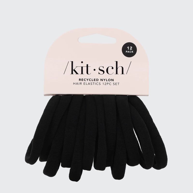 Kit.Sch Recycled Nylon Thick Hair Elastics 6pc Set- Black