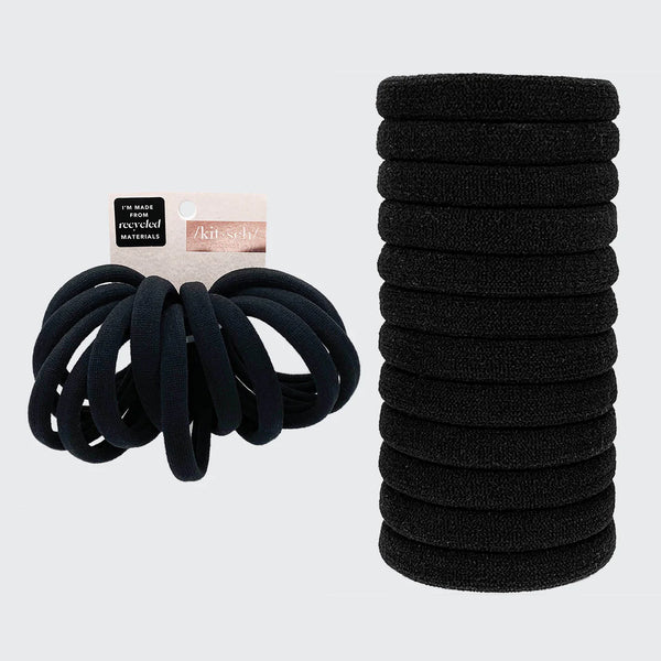 Kit.Sch Recycled Nylon Thick Hair Elastics 6pc Set- Black