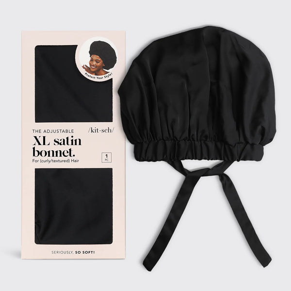 Kit.Sch Satin Sleep XL Adjustable Bonnet - Black