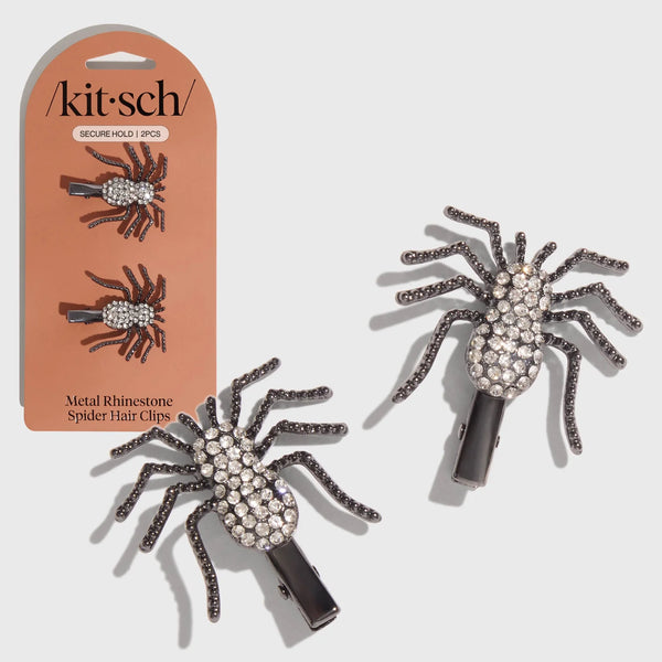 Kit.Sch Spider Metal Rhinestone Hair Clips 2pc Set