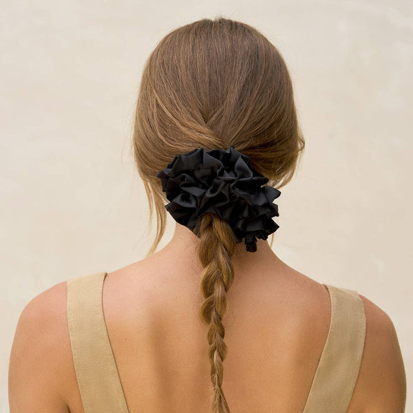 Kit.Sch Recycled Fabric Ruffle Scrunchie - Black