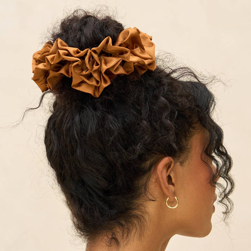 Kit.Sch Recycled Fabric Ruffle Scrunchie - Camel