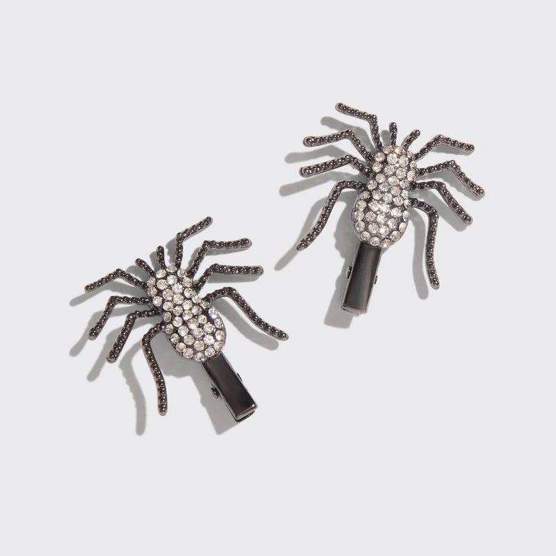 Kit.Sch Spider Metal Rhinestone Hair Clips 2pc Set