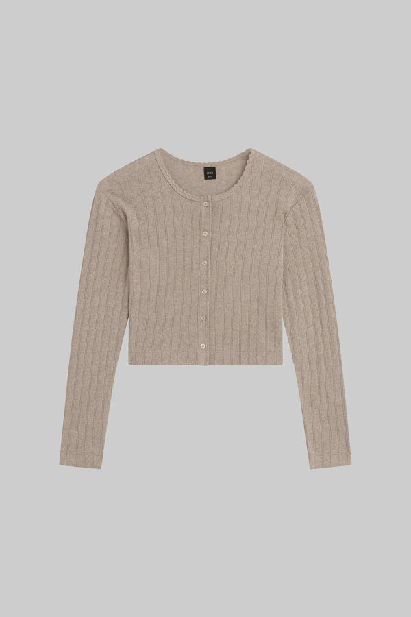 LESET Pointelle Crop Cardigan Beige Melange