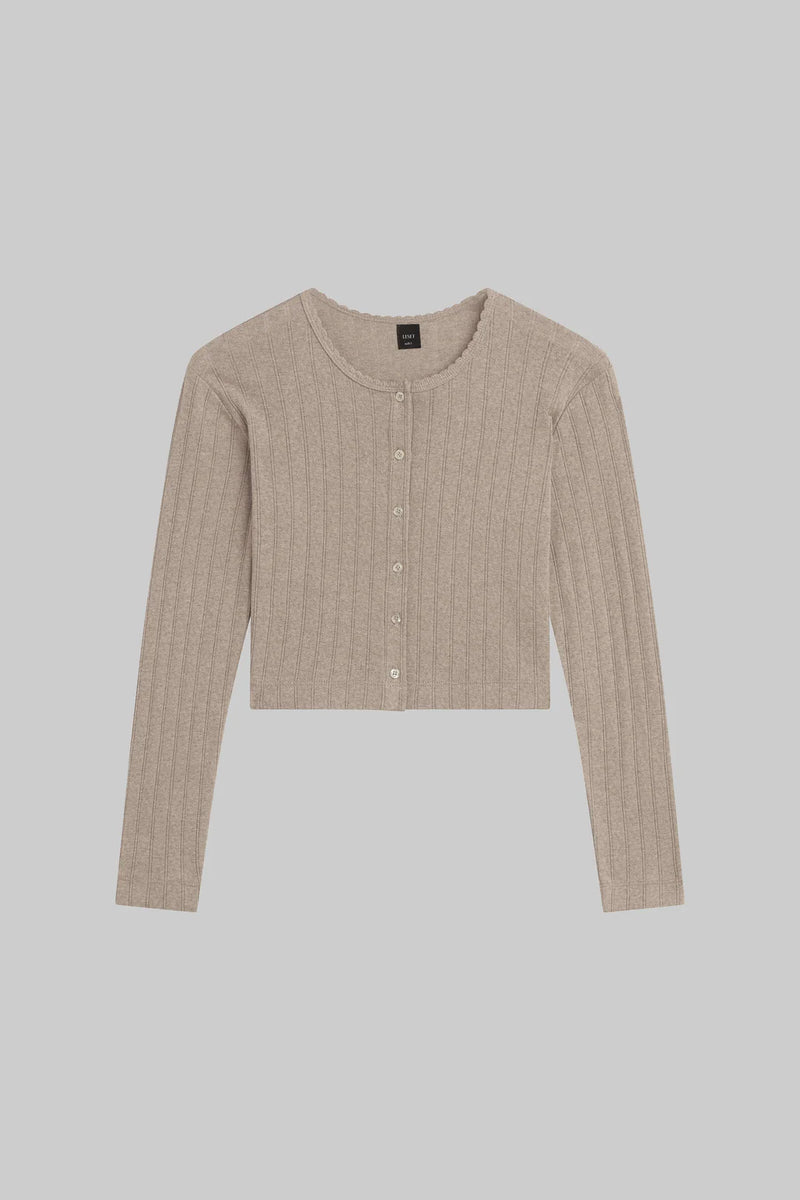 LESET Pointelle Crop Cardigan Beige Melange